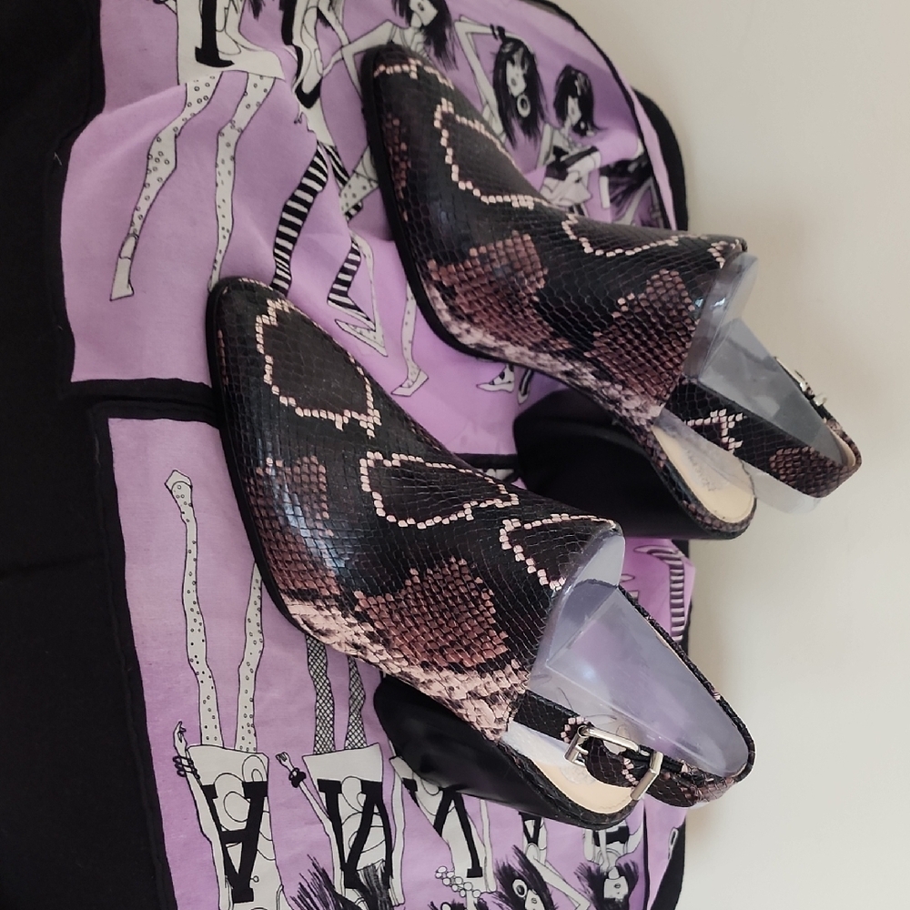 Vince Camuto Black and Pink Snake Print Heels